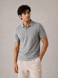 Men’s melange grey Airtex polo shirt, front view on model, structured anti-curl collar